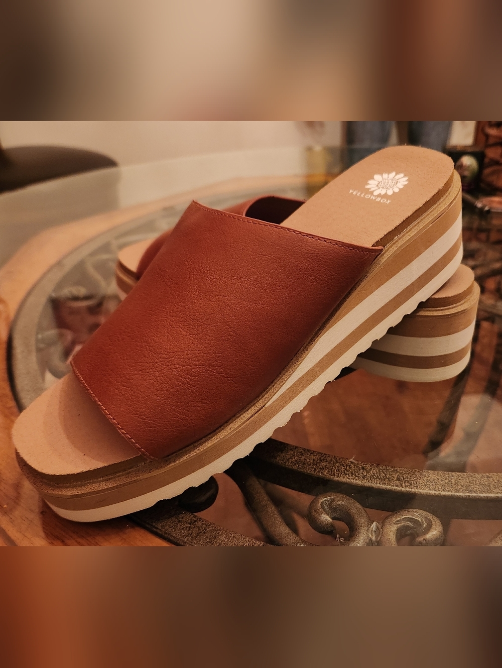 Yellow Box Women's Rust Brown (Cognac) Slide Platform Mule